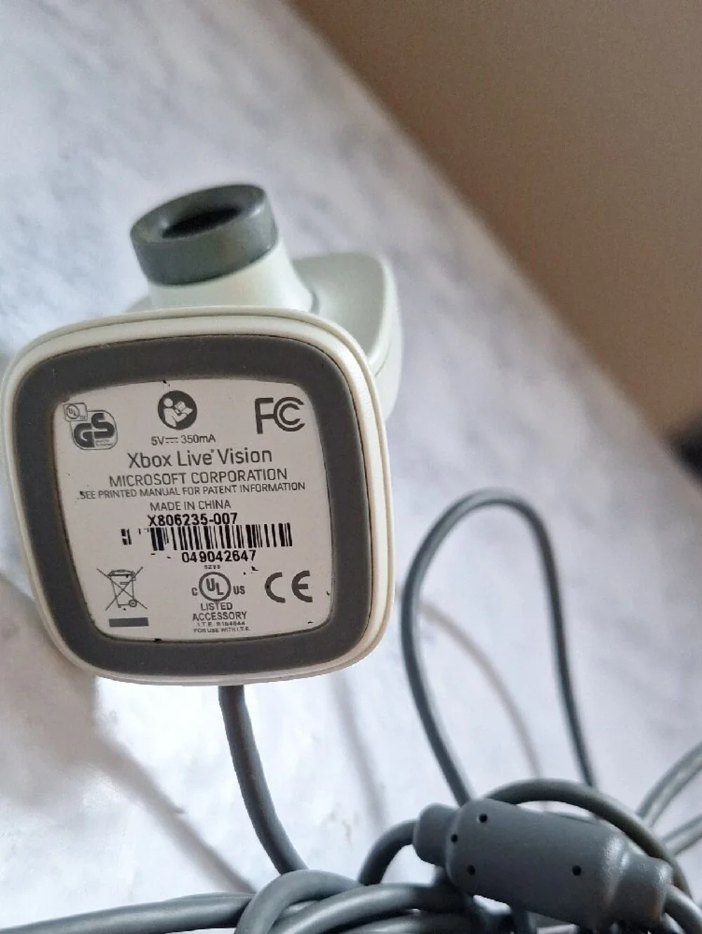 Xbox, White Webcam with Long Gray USB Cable